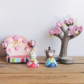 Miniature Resin Sakura Tree & Chair Figurines for Home Garden Decoration