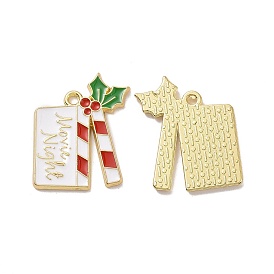 Christmas Theme Rack Plating Alloy Enamel Pendants, Light Gold Tone Clapperboard with Holly and Word Movie Night Charms