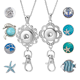 8 шт. 8 стили кнопки-кнопки из сплава со стразами, с 2брелоком из сплава, 2 шт. 304 Мужские и женские ожерелья из нержавеющей стали