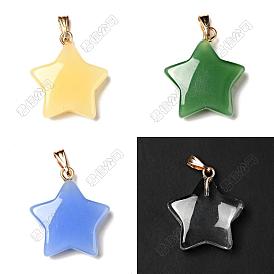 20Pcs 4 Colors Glass Pendants, with Golden Plated Iron Findings, Star Charms