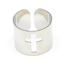 Adjustable Stainless Steel Cuff Finger Rings, Wide Band Rings, Cross, Size 7