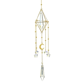 Brass Pouch Cone Hanging Ornaments, Star & Cone Glass Tassel Suncatchers for Home Outdoor Decoration