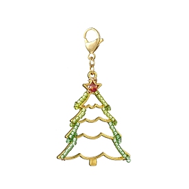 Рождественские украшения из стеклянных семян и сплавов, с 304 из нержавеющей стали Lobster Claw застежками