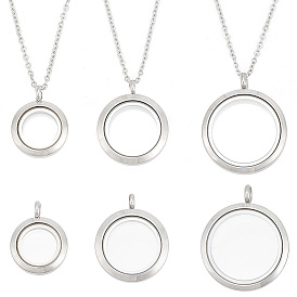 Набор для самостоятельного изготовления ожерелья с плавающими подвесками, включая 304 плоские круглые подвески-медальоны из нержавеющей стали и тросовые цепочки