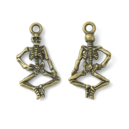 Punk Alloy Pendants, Cadmium Free & Lead Free, Human Skeleton Pendants for Halloween Jewelry Making, 26x13.5x3.5mm