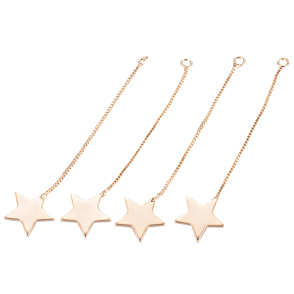 12Pcs Brass Big Pendants, with Box Chain, Long-Lasting Plated, Star