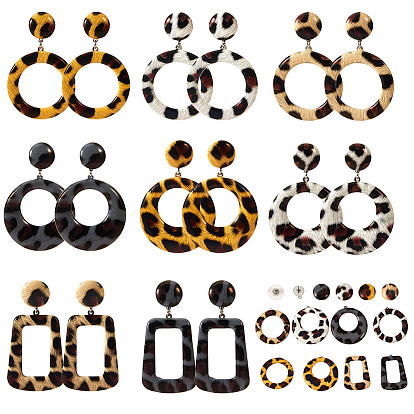 DIY Earring Making, with Imitation Leather Cabochons & Pendants, 316 Surgical Stainless Steel Stud Earring Settings, Brass Plastic Ear Nuts and 304 Stainless Steel Jump Rings