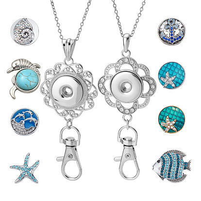 8 шт. 8 стили кнопки-кнопки из сплава со стразами, с 2брелоком из сплава, 2 шт. 304 Мужские и женские ожерелья из нержавеющей стали