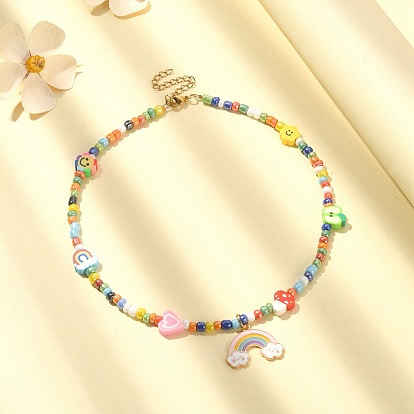 Beaded Rainbow Pendant Necklace