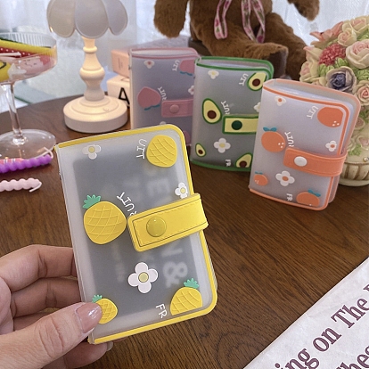 Cartoon Style PVC Card Case, Card Holder, with Magnetic Snap Button, Rectangle with Fruit/Animal Pattern