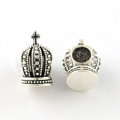 Crown with Cross Tibetan Style Alloy European Beads, Large Hole Beads, Cadmium Free & Lead Free, 14x10x8.5mm, Hole: 4.5mm, about 414pcs/1000g