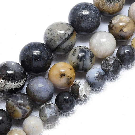 Натуральные дендритные опаловые бусины нити, круглые