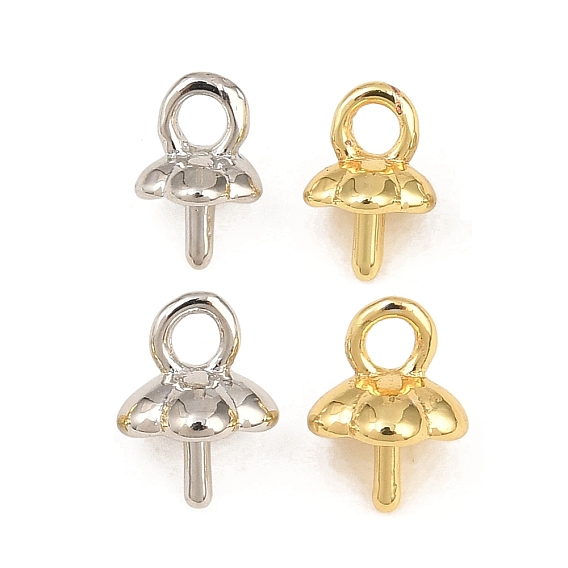 Brass Cup Peg Bails, Flower, for Half Drilled Beads, Rack Plating, Long-Lasting Plated, Lead Free & Cadmium Free