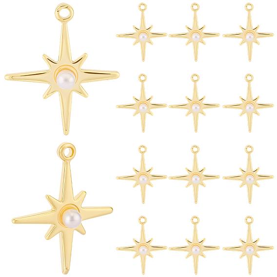40шт. подвески из латуни и АБС-пластика с имитацией жемчуга, Полярная звезда, без никеля , долговечный