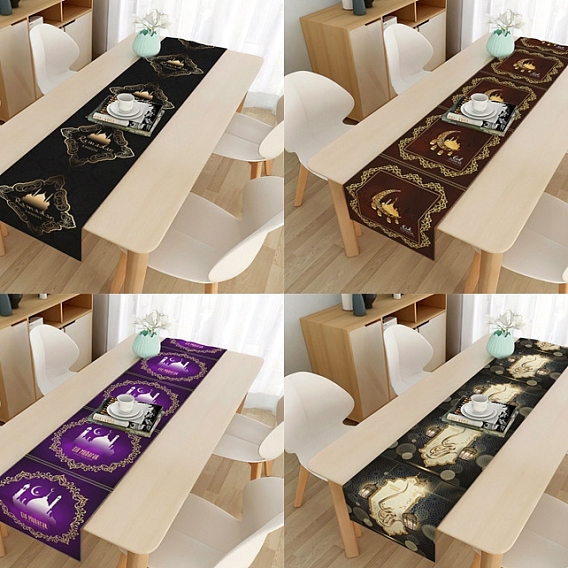 Eid Mubarak Table Runner Waterproof Rectangle Tablecloths, for Islamic Lantern Ramadan Dinner Party Decorations