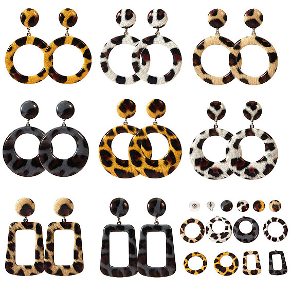 DIY Earring Making, with Imitation Leather Cabochons & Pendants, 316 Surgical Stainless Steel Stud Earring Settings, Brass Plastic Ear Nuts and 304 Stainless Steel Jump Rings