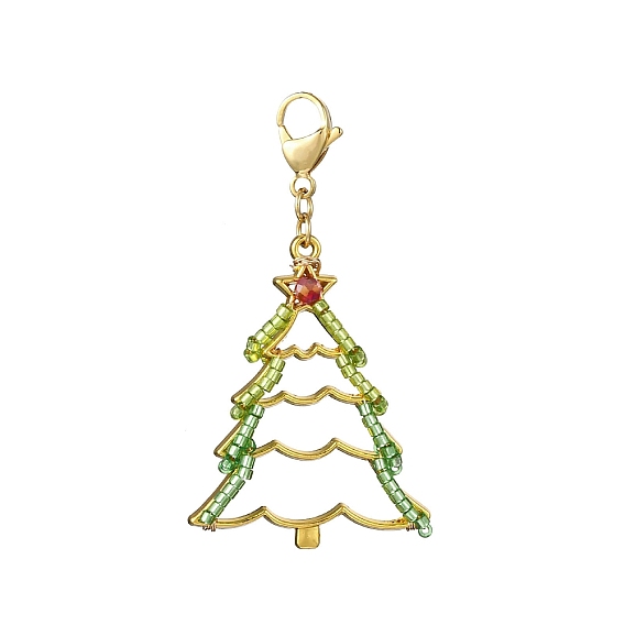 Рождественские украшения из стеклянных семян и сплавов, с 304 из нержавеющей стали Lobster Claw застежками