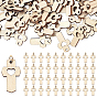 120Pcs Wood Pendants, Cross Charms, with 120Pcs 304 Stainless Steel Open Jump Rings