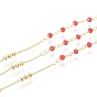 Brass Handmade Beaded Chain, Curb Chains, with Faceted Glass Bead, Long-Lasting Plated, Real 18K Gold Plated, Unwelded, with Spool