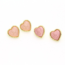 Vintage Resin Beauty Head Sculpture with Peach Heart Earrings and Minimalist Pink Heart-shaped Ear Studs for Women