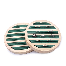 Wooden Jewelry Ring Displays, Covered with Velvet, Flat Round