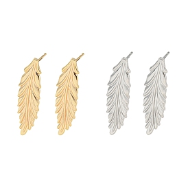 Brass Stud Earrings, Feather
