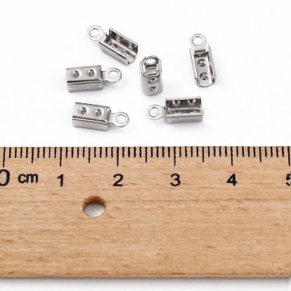 304 Stainless Steel Folding Crimp Ends, Fold Over Crimp Cord Ends, 10x3mm, Hole: 1.5mm