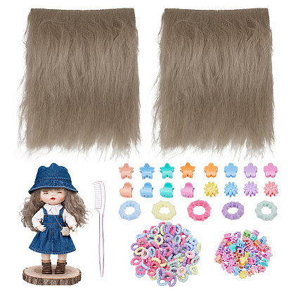 2Pcs Wool Doll Wig Hair, for DIY Girls BJD Makings Accessories, with 40Pcs 4 Styles GPPS Plastic Claw Hair Clips, 100Pcs Hair Ties, 1Pc Eye Lashes Combs