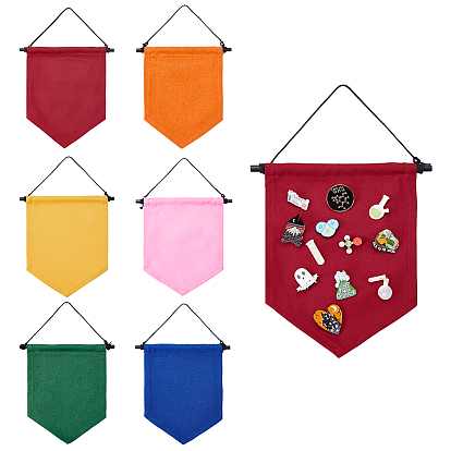 6шт. 6 цвета холст настенное украшение брошь ювелирное украшение баннер держатель, для хранения бейджей, с подвесным шнуром и деревянной палкой, прямоугольные