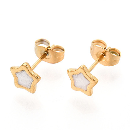 304 серьги-гвоздики в форме звезд из нержавеющей стали с эмалью, ионное покрытие (ip), реальный 18 k позолоченный