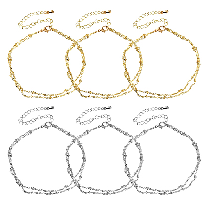 6 шт. 2 цвета браслеты-сателлиты из нержавеющей стали в стиле богемы, двухслойные браслеты