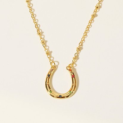 Colorful Cubic Zirconia Arch Pendant Necklace with Brass Satellite Chains for Women