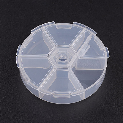 Plastic Bead Containers, Flip Top Bead Storage, 6 Compartments, Flat Round