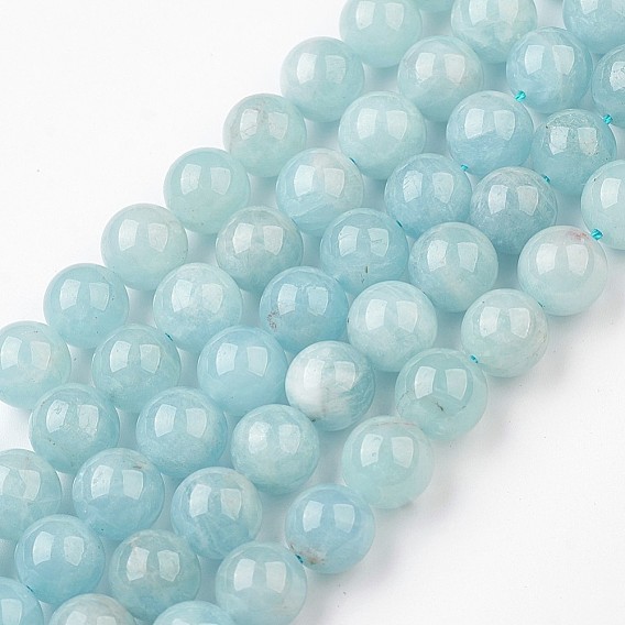 Natural Aquamarine Bead Strands, Round