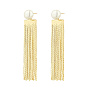 Brass Dangle Stud Earrings, Tassel Earrings, with Imitation Pearl Beads