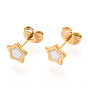 304 серьги-гвоздики в форме звезд из нержавеющей стали с эмалью, ионное покрытие (ip), реальный 18 k позолоченный