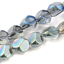 Half Rainbow Plated Electroplate Transparent Glass Beads Strands, Faceted Polygon