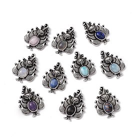 Natural Gemstone Pendants, Nine-Tailed Fox Charms, with Antique Silver Color Brass Findings