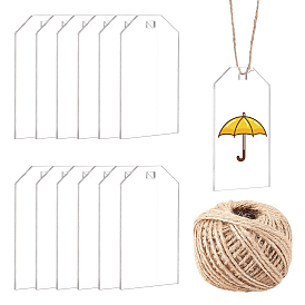 Transparent Acrylic Big Pendants, Polygon, with Jute Twine