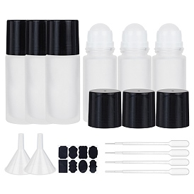 BENECREAT 50ml Frosted Glass Essential Oil Bottle Clear Roller on Bottles with Cap, Pipettes, Hopper and Label for Essential Oils Perfumes Aromatherapy