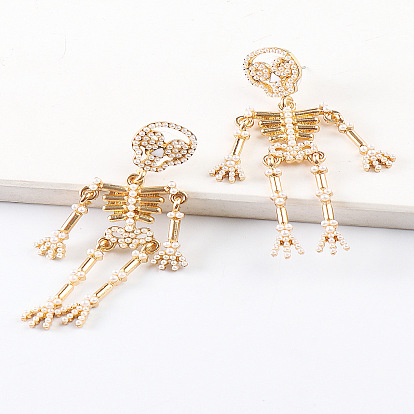 Gothic Skull Earrings with Diamonds for Halloween Costume Party