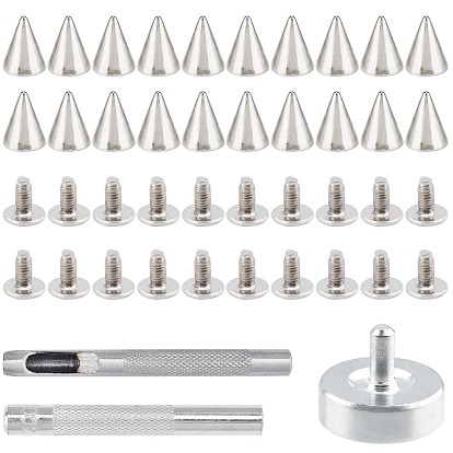 1 Set Eyelets Installation Tools, with 220 Sets Alloy Cone Spikes Screwback Studs