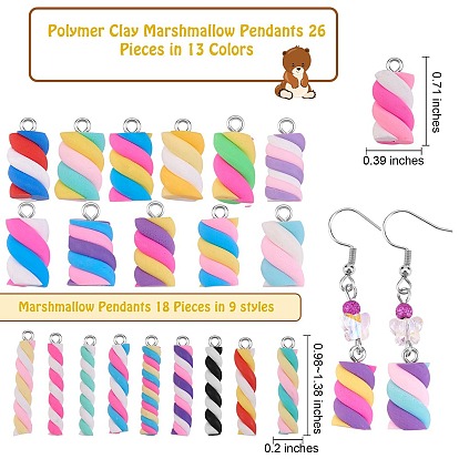 44Pcs 22 Style Handmade Polymer Clay Pendants, with Platinum Tone Iron Finding, Marshmallow