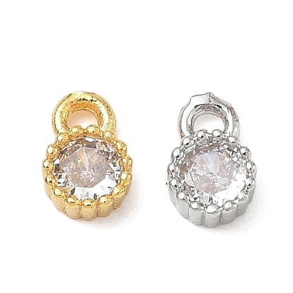 Латунные подвески из прозрачного кубического циркония, плоские круглые прелести, одиночные каменные прелести, стойки покрытие, долговечный