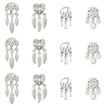 12шт 4 стили сплав европейские бусины, бусины с большим отверстием, платина