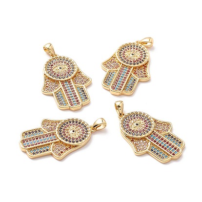 Pendentifs en laiton zircon cubique micro pavé coloré, plaqué longue durée, sans plomb et sans cadmium et sans nickel, main hamsa hamsa, religion