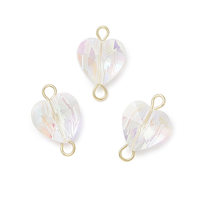 Граненые прозрачные стеклянные подвески-коннекторы, сердечные ссылки, с 304 двойными петлями из нержавеющей стали