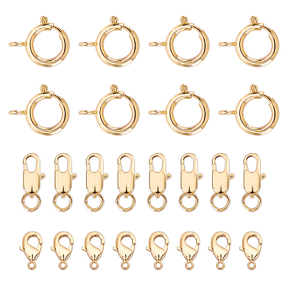 24Pcs 4 Style Brass Lobster Claw Clasps & Spring Ring Clasps
