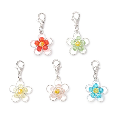 Подвесные украшения из сплава и стекла, с карабин-лобстерами , цветок
