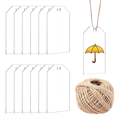 Transparent Acrylic Big Pendants, Polygon, with Jute Twine